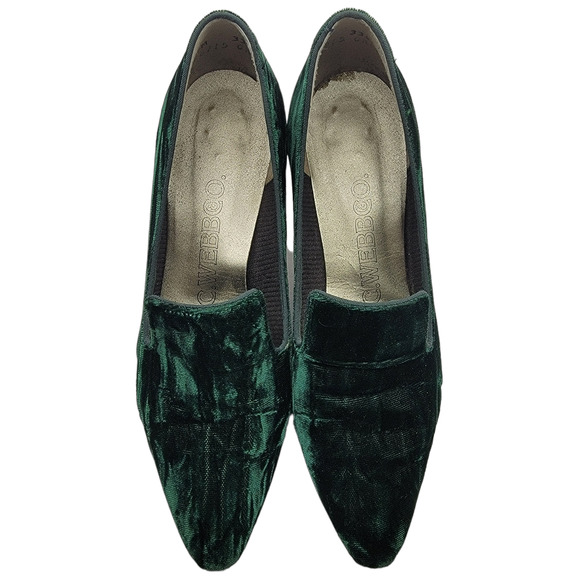 C. Webb Co. Velvet Green Heels Women's Size 7M  2" Kitten Heel Slip On Vintage - Picture 3 of 16